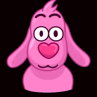 A Pink Cartoon Character With A Heart In His Mouth Is Making A Funny Face And Saying `` Oh , My ! '' GIF