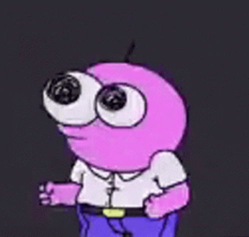 A Pink Cartoon Character With Big Eyes And A Huge Mouth Is Screaming . GIF