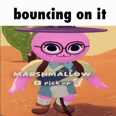 A Pink Cartoon Character With Glasses And A Hat Says Bouncing On It GIF