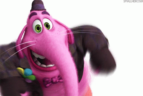 A Pink Cartoon Character With The Word Bee Written On His Neck GIF