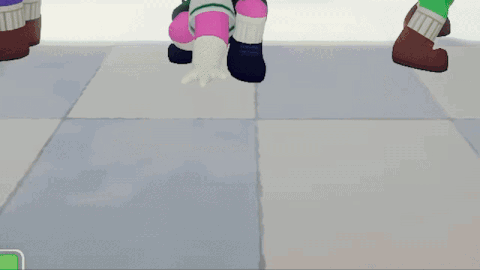 A Pink Cartoon Character With The Word Mum On Her Face Is Standing On A Checkered Floor GIF