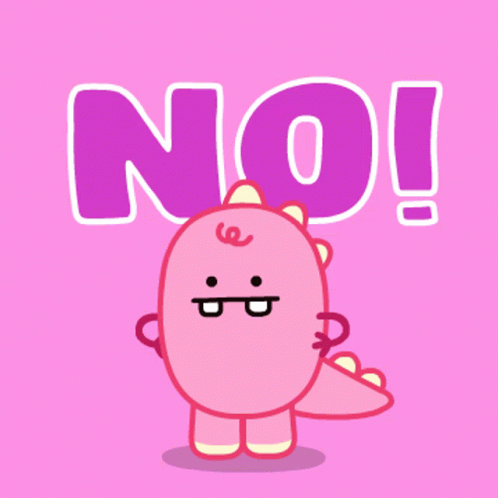 A Pink Cartoon Character With The Word No Behind Him GIF
