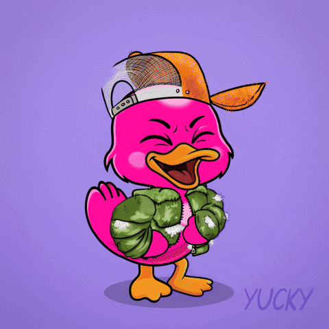 A Pink Cartoon Duck With The Words Lmao On It GIF
