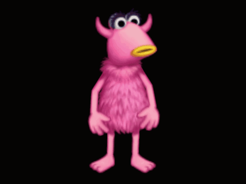 A Pink Cartoon Monster With Horns And A Yellow Mouth GIF