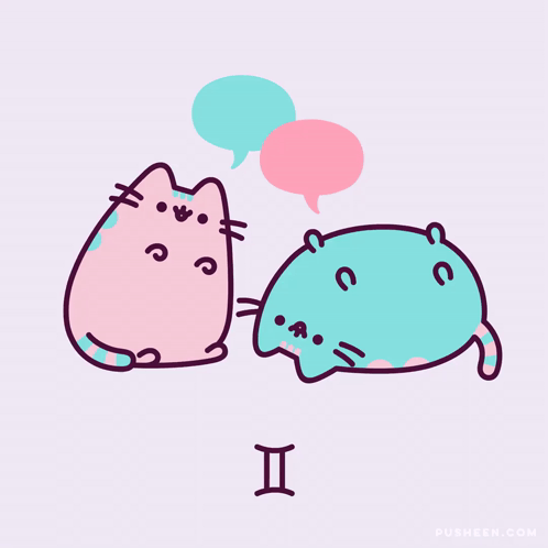 A Pink Cat And A Blue Cat With Speech Bubbles And The Letter I GIF
