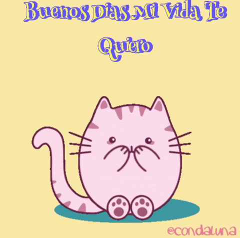 A Pink Cat Surrounded By Pink Hearts With The Words Buenos Dias Mi Vida Te Quiero GIF