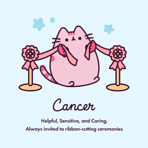 A Pink Cat With Ribbons Around It And The Word Cancer On The Bottom GIF