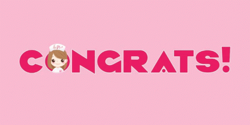 A Pink Congratulations Sign With A Nurse On It GIF