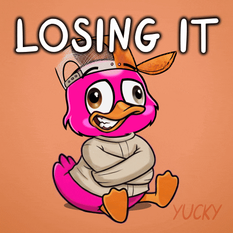 A Pink Duck In A Straight Jacket With The Words Losing It Written Above It GIF