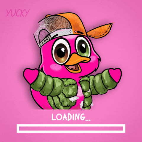 A Pink Duck With A Hat And A Jacket Is Loading GIF