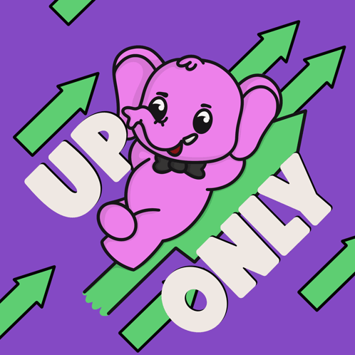 A Pink Elephant Is Surrounded By Green Arrows And The Words Up And Only GIF