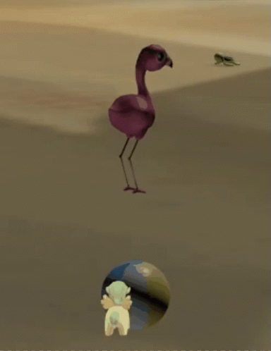 A Pink Flamingo Is Standing Next To A Smaller Flamingo GIF