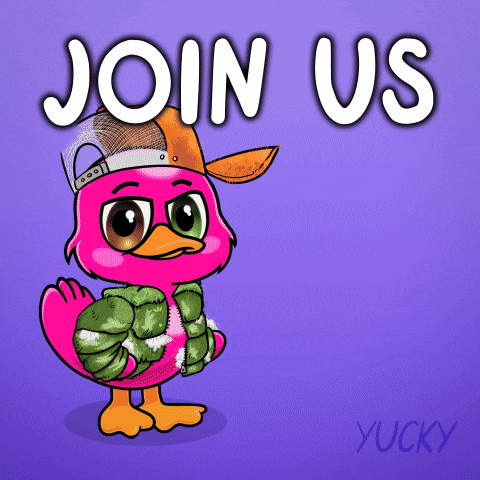 A Pink Flamingo Wearing A Green Jacket And A Hat Says Join Us GIF