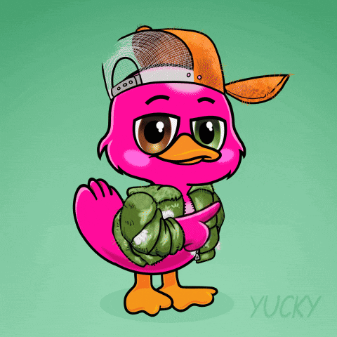 A Pink Flamingo Wearing A Hat And A Jacket With The Word Shh Above It GIF