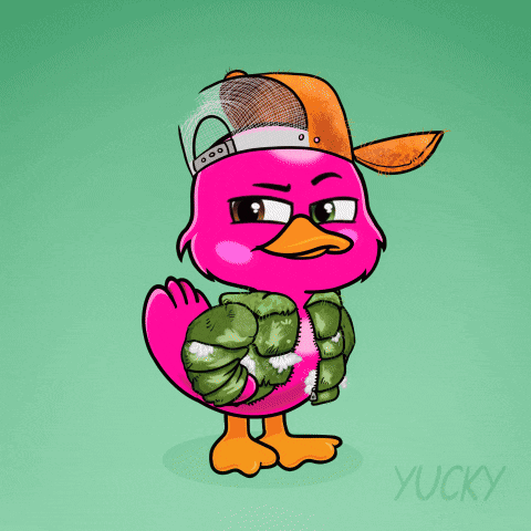 A Pink Flamingo Wearing A Hat That Says Rea On It GIF
