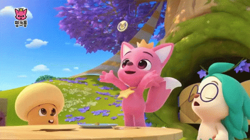 A Pink Fox With A Crown On Its Head Is Standing Next To A Mushroom GIF