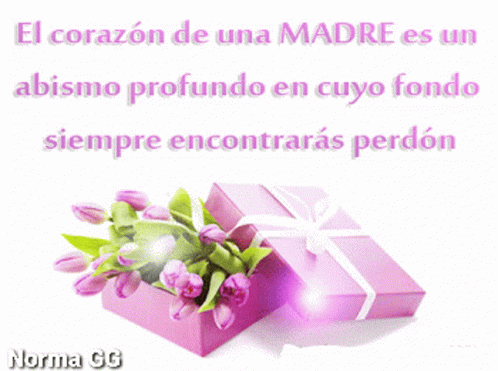 A Pink Gift Box With Purple Flowers In It And A Quote From Norma Gg GIF