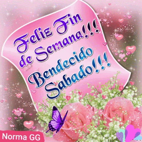 A Pink Greeting Card That Says Feliz Fin De Semana Benecido Sabado GIF
