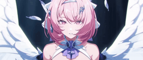 A Pink Haired Anime Character With White Wings GIF
