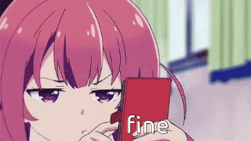 A Pink Haired Anime Girl Is Looking At Her Phone And The Word Fine Is On The Screen GIF