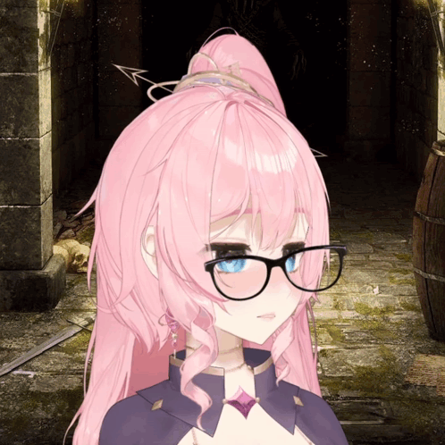 A Pink Haired Anime Girl Wearing Glasses And A Ponytail GIF
