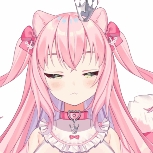 A Pink Haired Anime Girl With A Crown On Her Head GIF