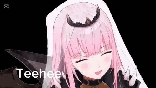 A Pink Haired Anime Girl With A Crown On Her Head Says Teehee . GIF