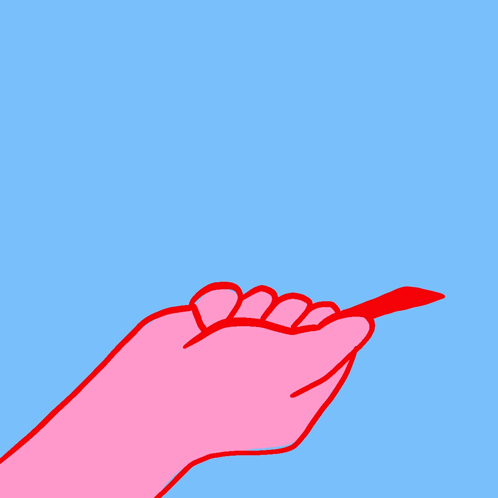 A Pink Hand Is Holding A Red Card With A Blue Background GIF