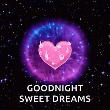 A Pink Heart In The Middle Of A Purple Circle With The Words `` Goodnight Sweet Dreams '' Written Below It . GIF