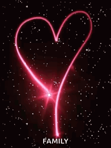 A Pink Heart Is Surrounded By Stars On A Black Background With The Word Family Written Below It . GIF