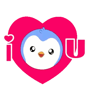 a pink heart with a penguin inside of it and the words i love you