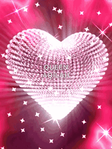 A Pink Heart With Queen Aqilah Written On The Bottom GIF