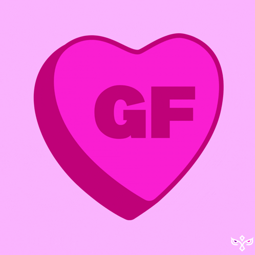 A Pink Heart With The Word Gf Printed On It GIF