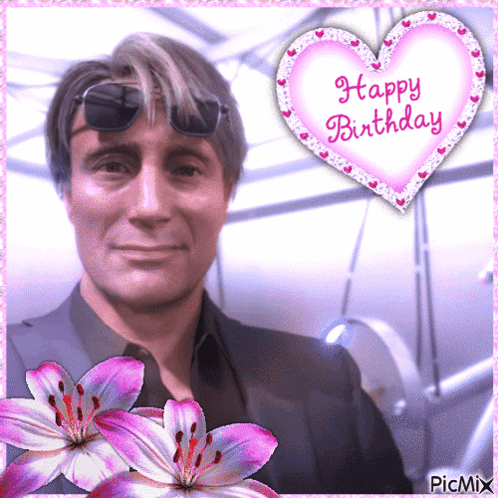 A Pink Heart With The Words Happy Birthday On It GIF