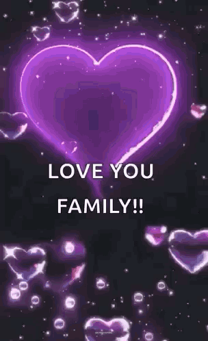 A Pink Heart With The Words `` Love You Family '' On It GIF