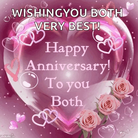 A Pink Heart With The Words Wishing You Both Very Best ! Happy Anniversary To You Both GIF