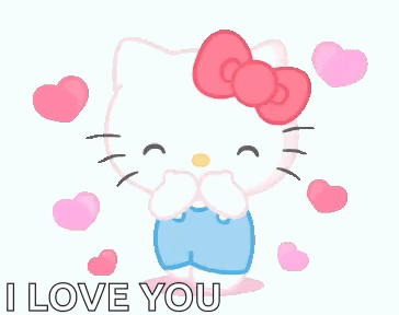 A Pink Hello Kitty With A Bow On Her Head And Hearts Around Her Says I Love You GIF