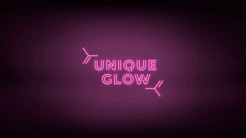 A Pink Neon Sign That Says Unique Glow GIF