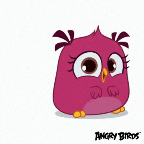 A Pink Owl From The Angry Birds Video Game Is Standing Next To A Green Bubble . GIF
