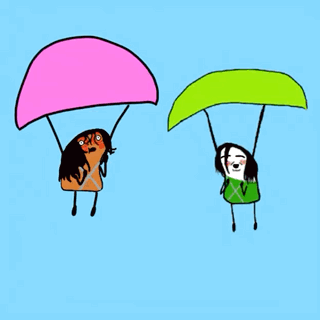A Pink Parachute And A Green Parachute Are Shown In A Cartoon GIF