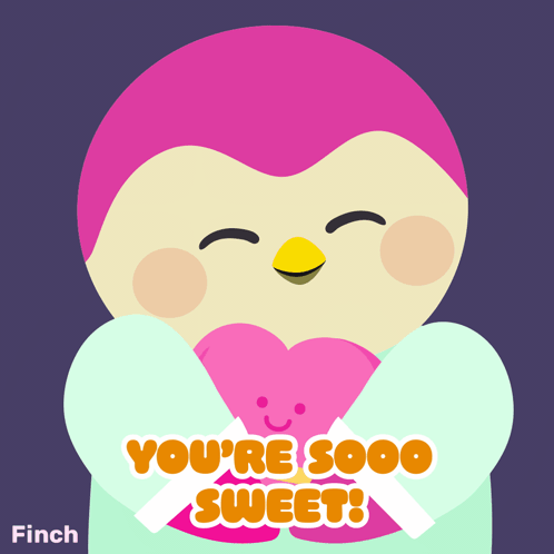 A Pink Penguin Holding A Heart With The Words You 'Re Sooo Sweet GIF