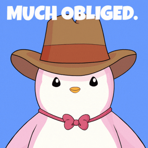 A Pink Penguin Wearing A Cowboy Hat And Bow Tie GIF