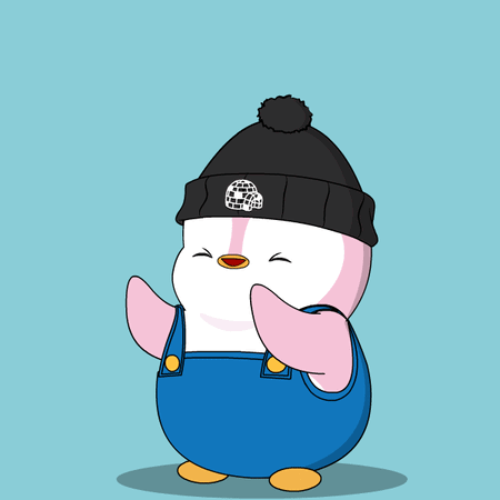 A Pink Penguin Wearing Overalls And A Black Hat Says Ha Ha Ha Ha GIF