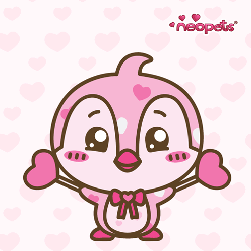 A Pink Penguin With Hearts On Its Wings And The Word Neopets In The Corner GIF