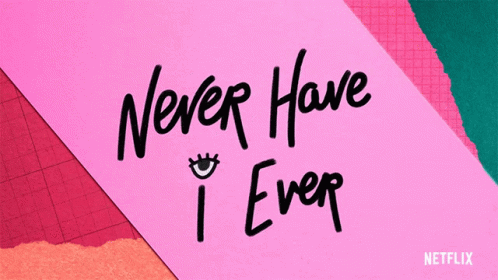 A Pink Piece Of Paper With The Words " Never Have I Ever " Written On It GIF