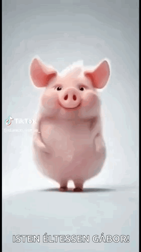 A Pink Pig Is Standing On Its Hind Legs With Its Arms Outstretched . GIF