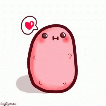A Pink Potato With A Heart In A Speech Bubble On Its Head . GIF