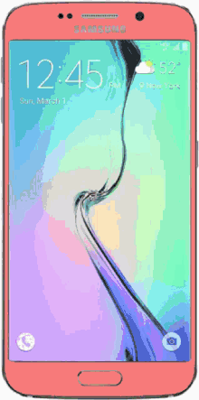 A Pink Samsung Phone Shows The Time As 12:45 On March 1St GIF