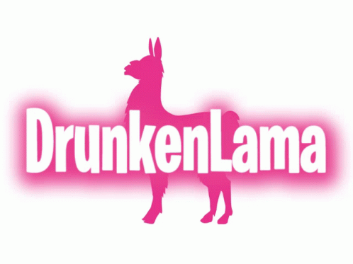 a pink silhouette of a llama with the word drunkenlama written below it