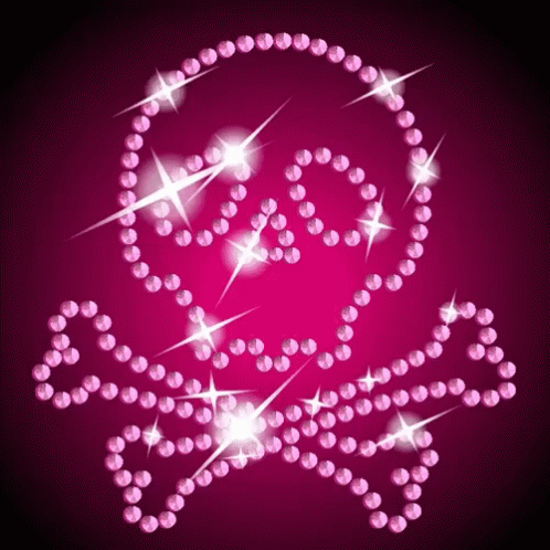 A Pink Skull And Crossbones Made Of Pink Pearls GIF